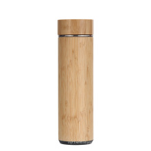 Botella de agua de infusión de doble pared de acero inoxidable de 550 ml con tapa de bambú